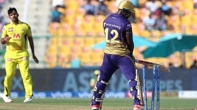 Shardul Thakur of CSK castles KKR's Andre Russell in an IPL 2021 match (iplt20.com)
