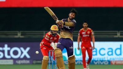 Venkatesh Iyer smashed 67 off 49 balls to bring up his 2nd IPL fifty after Tripathi's dismissal. (BCCI/IPL) Venkatesh Iyer smashed 67 off 49 balls to bring up his 2nd IPL fifty after Tripathi's dismissal. (BCCI/IPL)
