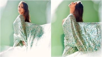 For jewellery, Malaika Arora wore a striking neckpiece and a big ring on her left hand. (Instagram/@malaikaaroraofficial) For jewellery, Malaika Arora wore a striking neckpiece and a big ring on her left hand. (Instagram/@malaikaaroraofficial)