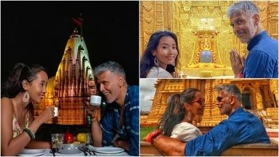 Sharing the pictures on Instagram, Milind Soman captioned his post, "They say that the moon god, Chandra, was sheltered by Shiva in his hair at this spot, to save him from King Daksha's curse, the curse makes the moon wane and Shiva's blessing makes it full again !! That's why, here, Shiva is called Somnath, or Chandrashekhar 🙂 am sure there are many other wonderful stories that you have heard too." (Instagram/@milindrunning) Sharing the pictures on Instagram, Milind Soman captioned his post, "They say that the moon god, Chandra, was sheltered by Shiva in his hair at this spot, to save him from King Daksha's curse, the curse makes the moon wane and Shiva's blessing makes it full again !! That's why, here, Shiva is called Somnath, or Chandrashekhar 🙂 am sure there are many other wonderful stories that you have heard too." (Instagram/@milindrunning)