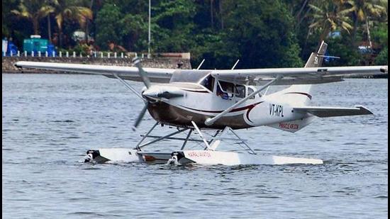 A seaplane prepares to take off from the Ashtamudi lake, during the launch of the Seaplane service by Kerala Tourism Department in Kollam district, Kerala. (PTI)