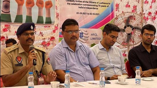 Municipal corporation officials during an exhibition of the Integrated Command & Control Centre Project at Police Lines in Ludhiana on Friday. The exhibition is being organised by being organised by Ludhiana Smart City Limited. (HT PHOTO)