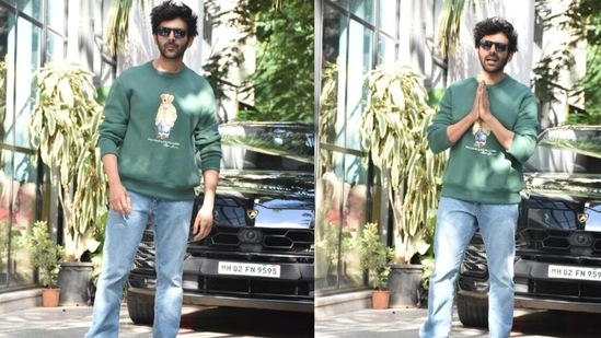 Kartik Aaryan was spotted at the Maddock office earlier in the day.&nbsp;(Varinder Chawla)