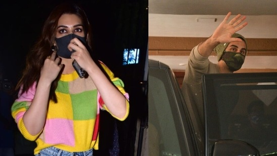 Kriti Sanon and Ranbir Kapoor were among the few stars spotted in Mumbai on Friday.(Varinder Chawla)