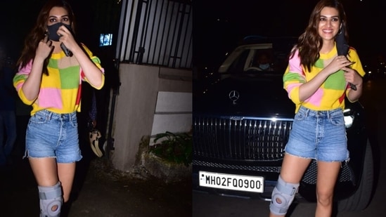 Kriti Sanon was spotted wearing a knee bandage when she met the paparazzi.&nbsp;(Varinder Chawla. )