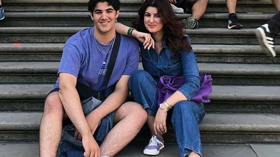 Twinkle Khanna poses with her son, Aarav.