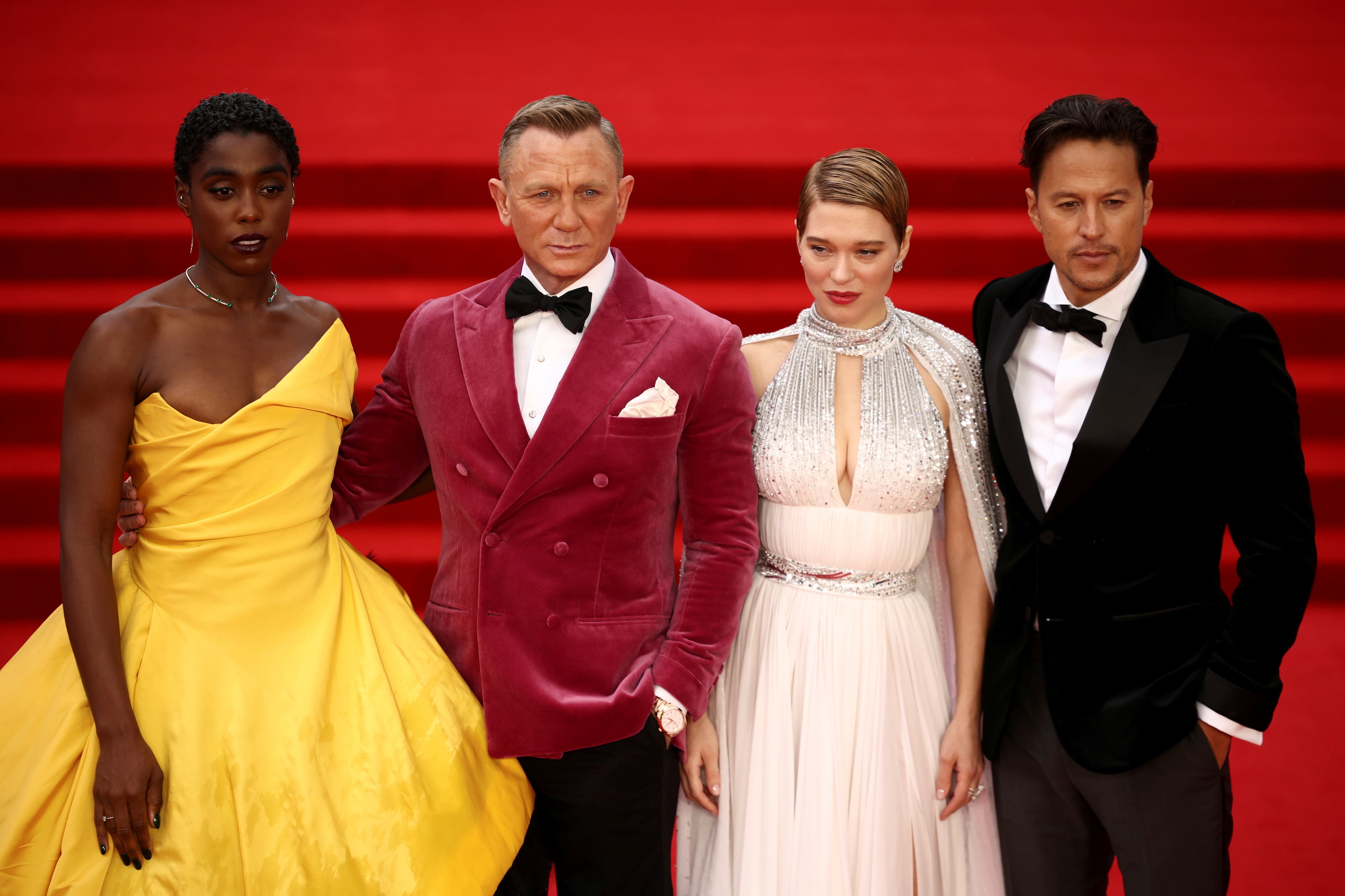 Cast members Lashana Lynch, Daniel Craig, Lea Seydoux and director Cary Fukunaga pose during the world premiere of the new James Bond film "No Time To Die" at the Royal Albert Hall in London, Britain(REUTERS/Henry Nicholls/File Photo)