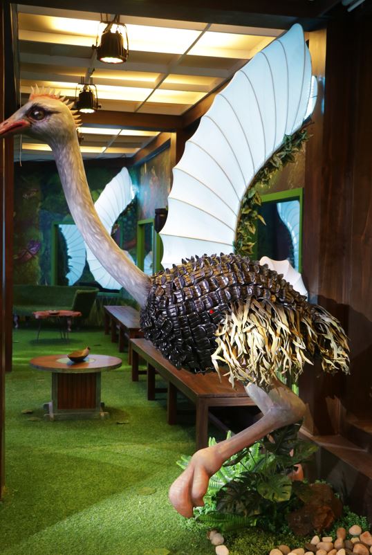 A huge flamingo in the middle of the Bigg Boss 15 house.