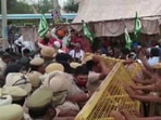Protests also took place outside the residence of BJP MLA Aseem Goel (ANI)