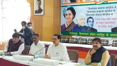 Members of the HP Congress state election committee after their meeting in Shimla on Saturday. (HT Photo) Members of the HP Congress state election committee after their meeting in Shimla on Saturday. (HT Photo)