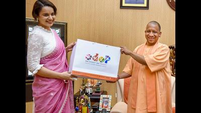 Bollywood actor Kangana Ranaut during a meeting with Uttar Pradesh chief minister and BJP leader Yogi Adityanath at his residence in Lucknow on Friday. (PTI Photo) Bollywood actor Kangana Ranaut during a meeting with Uttar Pradesh chief minister and BJP leader Yogi Adityanath at his residence in Lucknow on Friday. (PTI Photo)
