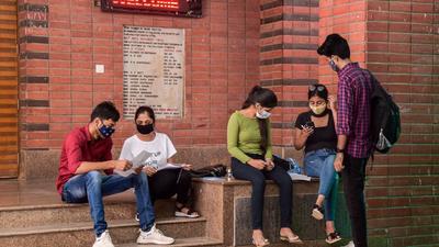 tudents inside Ramjas College. The Delhi University announced its first cut-off list for admissions to undergraduate courses on Friday. Many colleges have announced 100% cut-off for honours in popular subjects such as English, Economics. (PTI Photo)