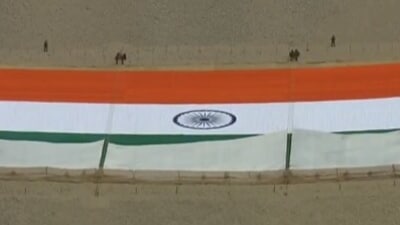 World's largest Khadi national flag, in Leh (Image credit: Doordarshan)