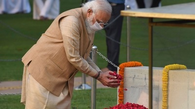 Talking about Mahatma Gandhi, PM Modi said that his life and ideas will inspire every generation to walk the path of their duties. "I bow to respected Bapu on Gandhi Jayanti. His noble principles are globally relevant and give strength to millions," he added. (PTI) Talking about Mahatma Gandhi, PM Modi said that his life and ideas will inspire every generation to walk the path of their duties. "I bow to respected Bapu on Gandhi Jayanti. His noble principles are globally relevant and give strength to millions," he added. (PTI)