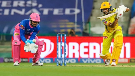Ruturaj Gaikwad of Chennai Super Kings plays a shot during match 47 of the Indian Premier League between the Rajasthan Royals and the Chennai Super Kings held at the Sheikh Zayed Stadium, Abu Dhabi, Saturday, Oct. 2, 2021.&nbsp;(PTI)