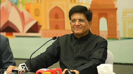 Union commerce minister Piyush Goyal interacts with the media during the Dubai Expo on Saturday. (PTI) Union commerce minister Piyush Goyal interacts with the media during the Dubai Expo on Saturday. (PTI)