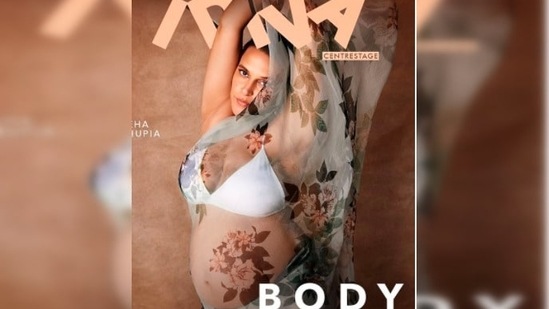 Neha Dhupia gives maternity style goals in the latest cover shoot of a leading Indian magazine.(Instagram/@nehadhupia)