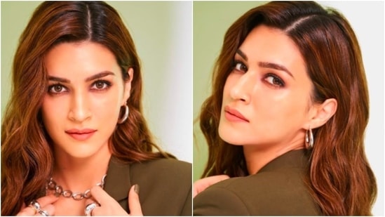 Kriti Sanon accessorised her look with a bold multi-layer silver chain, rings and round earrings.(Instagram/@kritisanon)