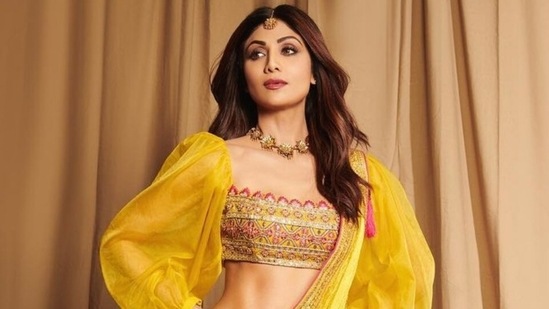 Shilpa Shetty teams yellow embroidered half saree with midriff-baring blouse and we are smitten(Instagram/@theshilpashetty)