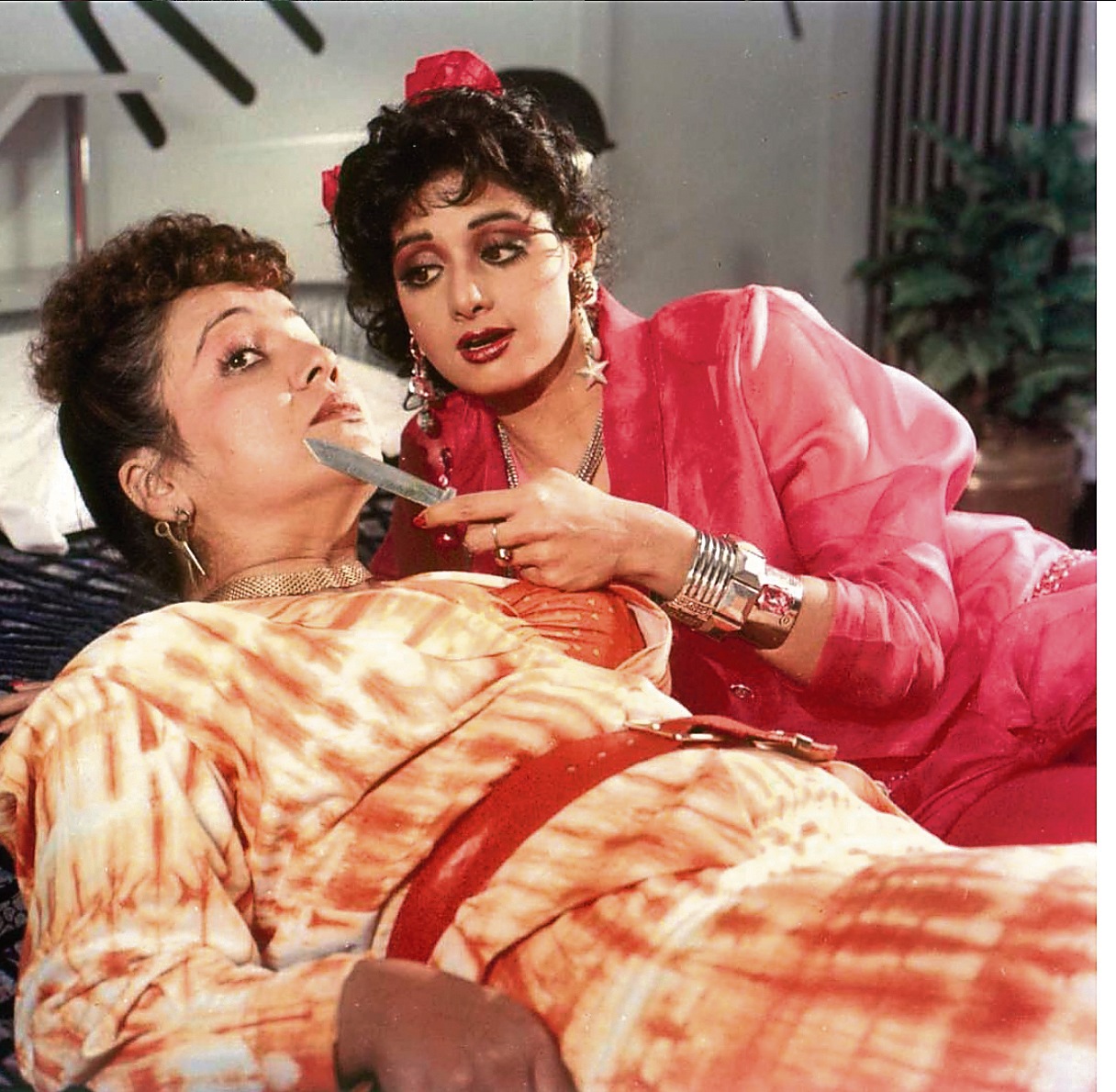Rohini Hattangadi and Sridevi in ChaalBaaz (1989). These bad girls were stepmothers, aunts, part of the family and essential to the plot, not just pasted in. But even so, they were comical and destined to fail. Rohini Hattangadi and Sridevi in ChaalBaaz (1989). These bad girls were stepmothers, aunts, part of the family and essential to the plot, not just pasted in. But even so, they were comical and destined to fail.