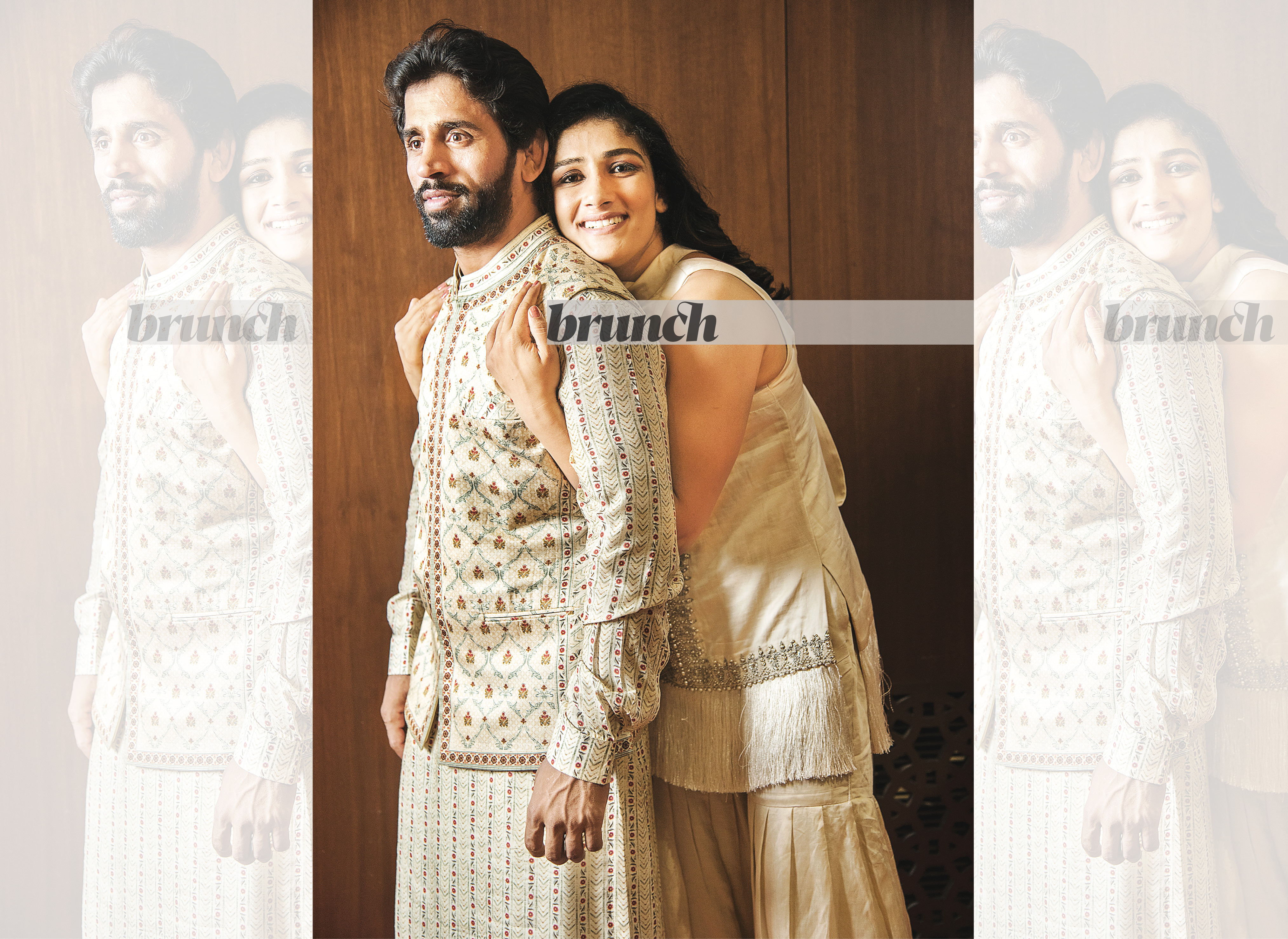 Their initial plan was to marry after the 2020 Olympics. But when the pandemic led the Olympics to be postponed and revealed the uncertainty of life and the importance of family and relationships, Bajrang and Sangeeta decided to marry as soon as possible; On Bajrang: Kurta set and jacket: House of Anita Dongre; Shoes: Bata; On Sangeeta: Plazo and top (suit set): Bhumika Sharma; Heels: Neutraliser (Hari Nair) Their initial plan was to marry after the 2020 Olympics. But when the pandemic led the Olympics to be postponed and revealed the uncertainty of life and the importance of family and relationships, Bajrang and Sangeeta decided to marry as soon as possible; On Bajrang: Kurta set and jacket: House of Anita Dongre; Shoes: Bata; On Sangeeta: Plazo and top (suit set): Bhumika Sharma; Heels: Neutraliser (Hari Nair)
