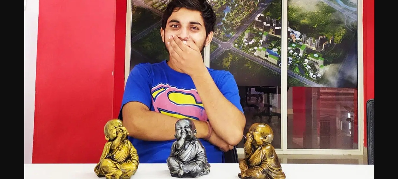 Akash Singh with sculptures made out of temple waste (Life Beyond Numbers)