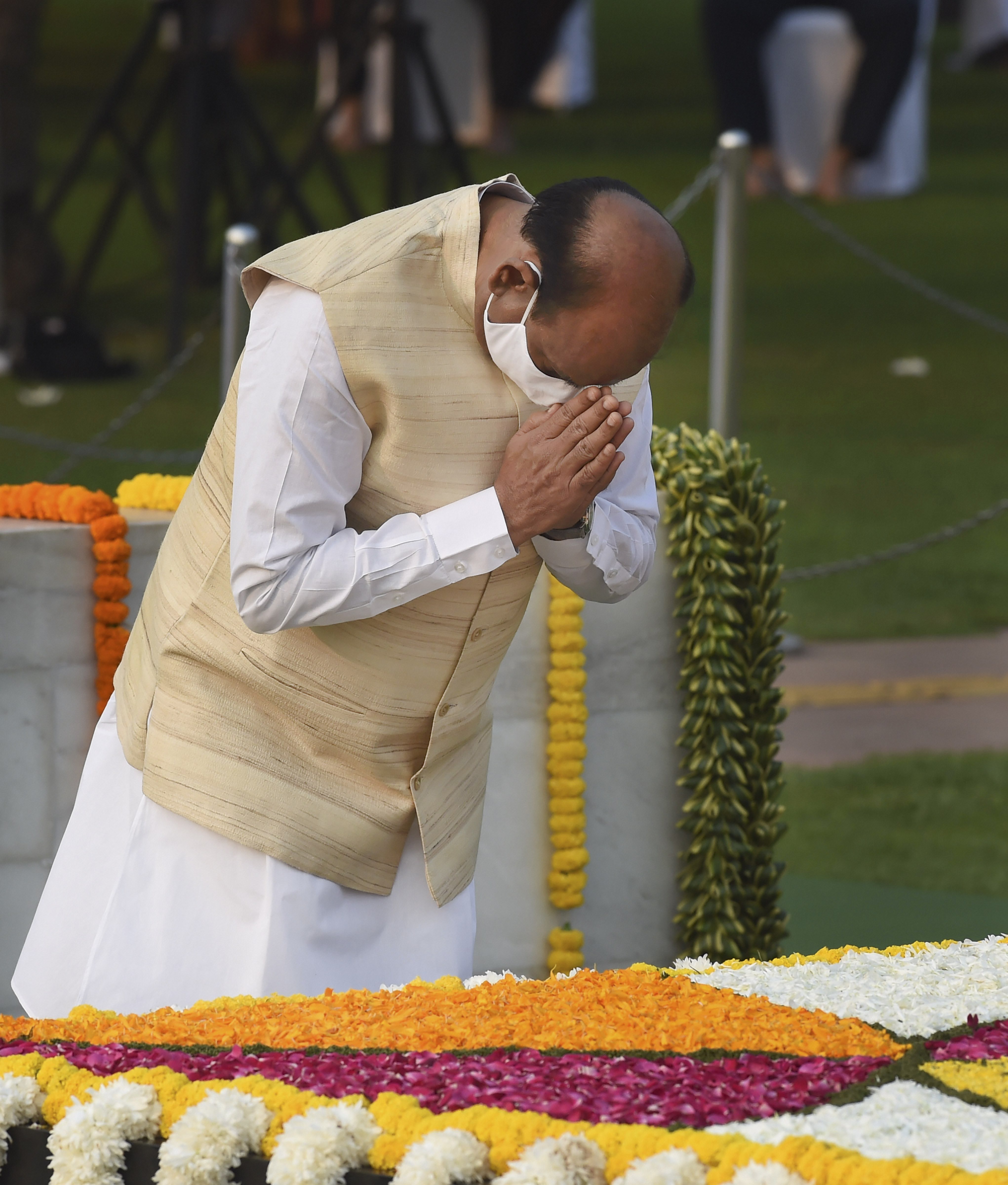 Lok Sabha Speaker Om Birla seen paying homage to Mahatma Gandhi on the occasion of his birth anniversary, at Rajghat in New Delhi. ( PTI) Lok Sabha Speaker Om Birla seen paying homage to Mahatma Gandhi on the occasion of his birth anniversary, at Rajghat in New Delhi. ( PTI)