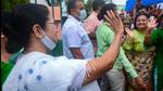 West Bengal Chief Minister and TMC candidate from Bhawanipore contituency Mamata Banerjee after her victory in the by-polls at her Kalighat residence in Kolkata on Sunday. (PTI PHOTO.) West Bengal Chief Minister and TMC candidate from Bhawanipore contituency Mamata Banerjee after her victory in the by-polls at her Kalighat residence in Kolkata on Sunday. (PTI PHOTO.)