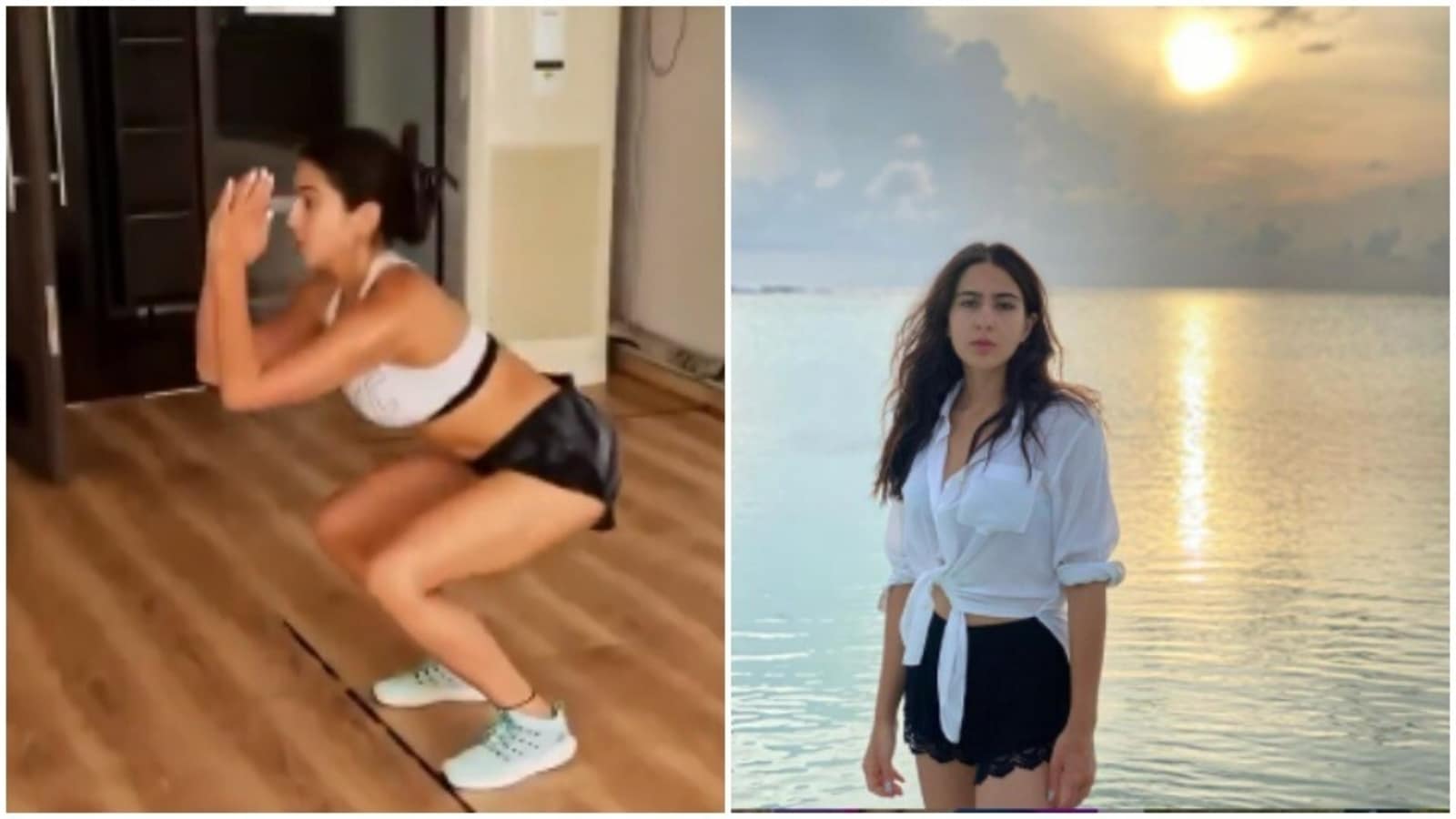 Sara Ali Khan in sports bra and shorts rigorously works out at gym