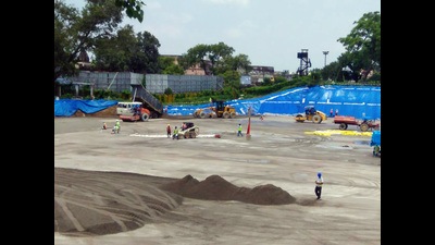 A view of the ongoing construction work of the Ram Mandir in Ayodhya. Om Swachtha Corporation, a Gujarat-based organization, will perform sanitation work in 15 wards of Ayodhya (FILE PHOTO) A view of the ongoing construction work of the Ram Mandir in Ayodhya. Om Swachtha Corporation, a Gujarat-based organization, will perform sanitation work in 15 wards of Ayodhya (FILE PHOTO)