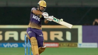 Nitish Rana plays a shot during IPL match no. 49 against SRH (iplt20.com)