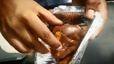 The image taken from the video shows chocolate samosa. (Screengrab)