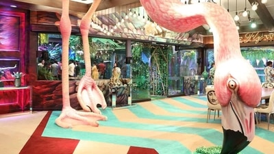 Bigg Boss 15 house has a huge flamingo dominating the living area which adds to its quirkiness. Bigg Boss 15 house has a huge flamingo dominating the living area which adds to its quirkiness. 