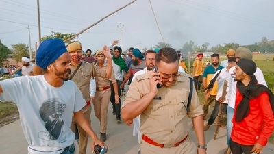 The incident happened earlier in the day at Tikonia-Banbirpur road when the farmers were protesting against the visit of Uttar Pradesh deputy chief minister Keshav Prasad Maurya in Banbirpur village. (PTI Photo) The incident happened earlier in the day at Tikonia-Banbirpur road when the farmers were protesting against the visit of Uttar Pradesh deputy chief minister Keshav Prasad Maurya in Banbirpur village. (PTI Photo)