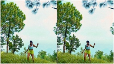 In the lap of nature, amidst the greens, Janhvi was spotted walking through the grass in mini braids. (Instagram/@janhvikapoor)