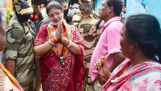 BJP candidate Priyanka Tibrewal during her election campaign for the Bhabanipur bypoll. (ANI)