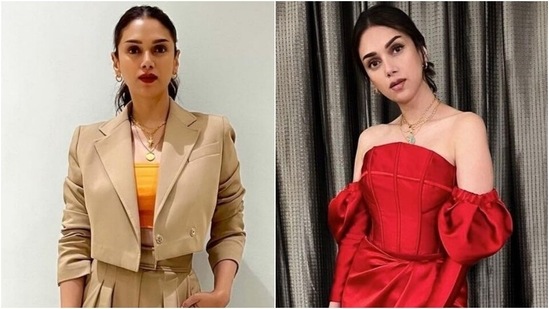 Power suit or thigh-slit gown: Aditi Rao Hydari wears two glam outfits in new pics, which look do you prefer?(Instagram/@sanamratansi)