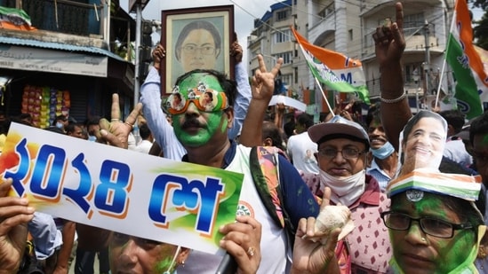 Trinamool Congress (TMC) won in all the three constituencies of Bhabanipur, Samserganj, and Jangipur in West Bengal on Sunday.