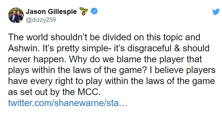 Jason Gillespie deletes this tweet. (Screengrab) Jason Gillespie deletes this tweet. (Screengrab)