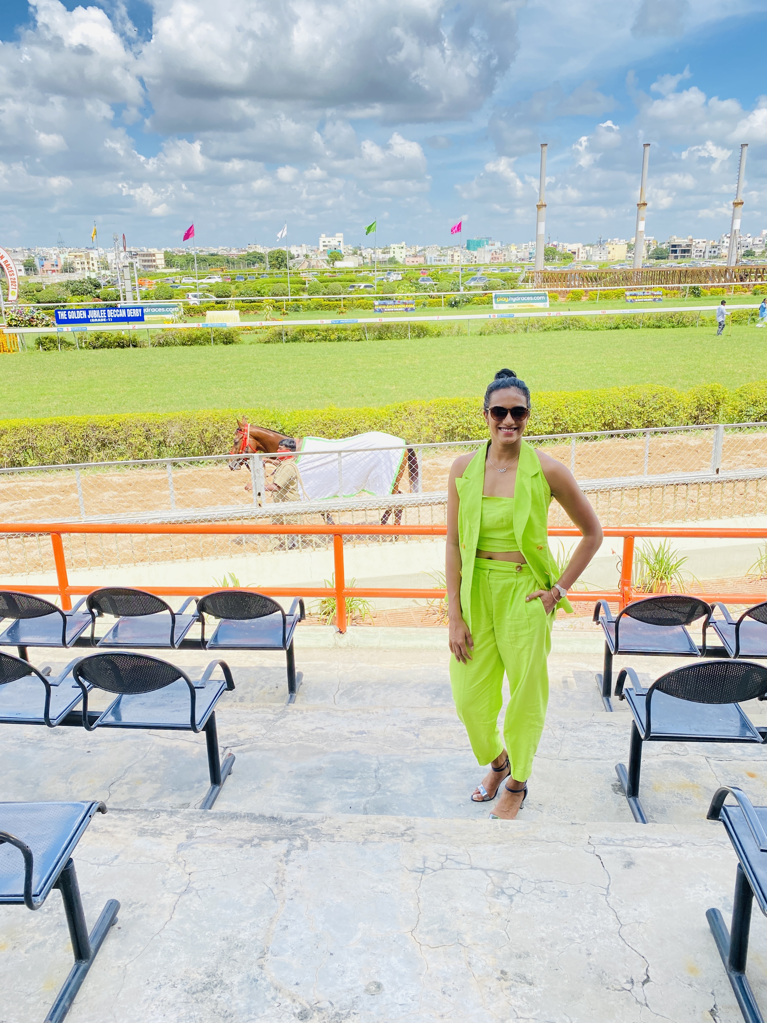 PV Sindhu poses in the backdrop of the race course in Hyderabad(Bornali Talukdar) PV Sindhu poses in the backdrop of the race course in Hyderabad(Bornali Talukdar)