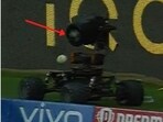 Nitish Rana's powerful pull shot breaks camera lens at boundary line(HT Collage)