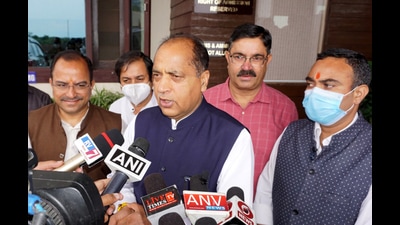 Himachal Pradesh chief minister Jai Ram Thakur interacting with the media in Dharamshala on Monday. (HT Photo) Himachal Pradesh chief minister Jai Ram Thakur interacting with the media in Dharamshala on Monday. (HT Photo)