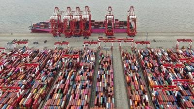 The Yangshan container port is seen in an aerial view in Shanghai, China. The Biden administration on Monday signalled the resumption of US-China trade talks (AP) The Yangshan container port is seen in an aerial view in Shanghai, China. The Biden administration on Monday signalled the resumption of US-China trade talks (AP)