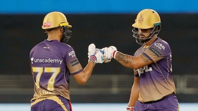 Shubman Gill of Kolkata Knight Riders and Nitish Rana of Kolkata Knight Riders during the IPL match. (ANI)