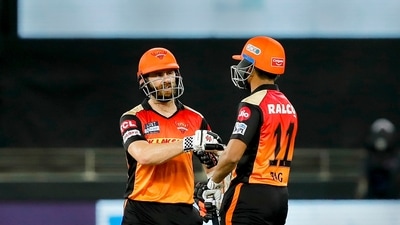 Dubai: Kane Williamson captain of Sunrisers Hyderabad and Priyam Garg of Sunrisers Hyderabad during match 49 of the Indian Premier League between the Kolkata Knight Riders and Sunrisers Hyderabad, at the Dubai International Stadium in the United Arab Emirates, Sunday, Oct. 3, 2021. (Sportzpics for IPL/PTI Photo)(PTI10_03_2021_000240A) (PTI) Dubai: Kane Williamson captain of Sunrisers Hyderabad and Priyam Garg of Sunrisers Hyderabad during match 49 of the Indian Premier League between the Kolkata Knight Riders and Sunrisers Hyderabad, at the Dubai International Stadium in the United Arab Emirates, Sunday, Oct. 3, 2021. (Sportzpics for IPL/PTI Photo)(PTI10_03_2021_000240A) (PTI)