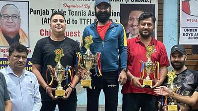 The winners being felicitated on the concluding day of the 62nd Punjab State Table Tennis Championship held in Jalandhar. (HT Photo)