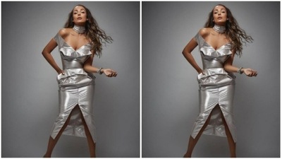 Malaika Arora played muse to Tony Maticveski and dressed up in a stunning ensemble from the designer’s wardrobe. The actor dressed up in a glamorous metallic silver off-shoulder dress with a thigh-high middle slit and frills around her midriff. (Instagram/@manekaharisinghani)