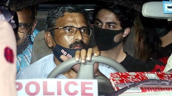 NCB takes Aryan Khan to a court in Mumbai for hearing in connection with the raid at a rave party at a cruise ship.(ANI Photo)