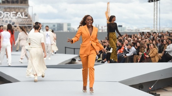 American actress Aja Naomi King presents a creation for L'Oreal(AFP) American actress Aja Naomi King presents a creation for L'Oreal(AFP)