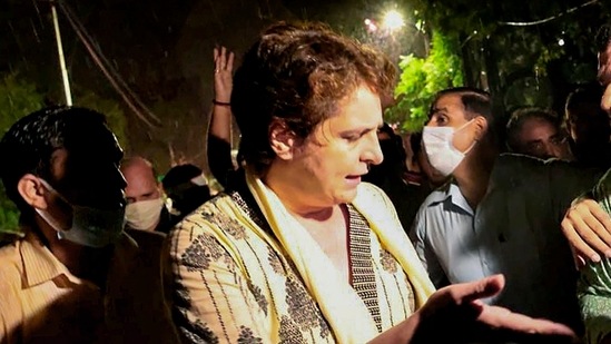 Priyanka Gandhi Vadra and other party leaders were detained before reaching Lakhimpur Kheri.&nbsp;(PTI Photo)